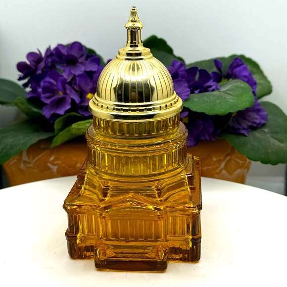 Vintage Avon The Capitol Empty Amber Cologne Glass Bottle With Lid - Picture 4 of 6